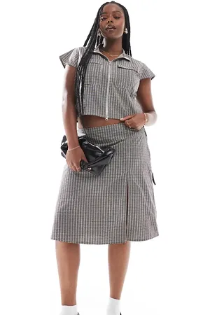 COLLUSION Plus wrap midi skirt co ord in check
