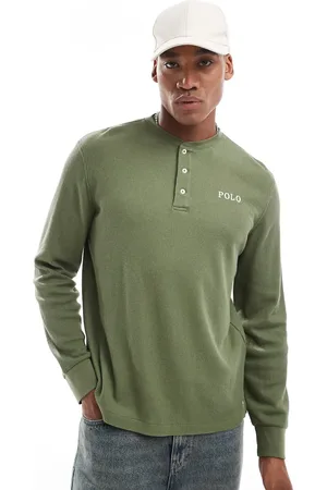 Ralph Lauren Lounge henley waffle long sleeve t-shirt in olive