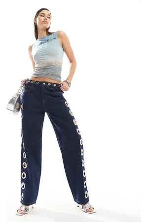 Basic Pleasure Mode Machina eyelet boyfriend jeans in deep indigo