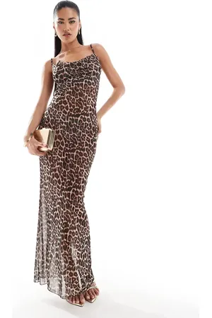 In The Style Exclusive mesh cowl neck cami maxi dress in leopard print