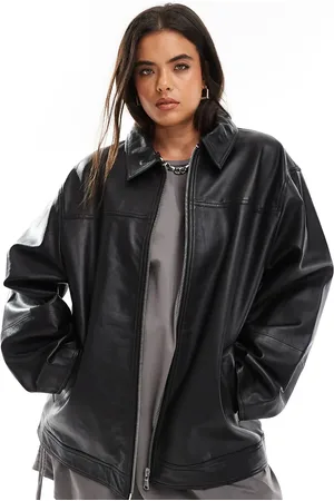 ASOS ASOS DESIGN Curve top collar premium leather jacket in