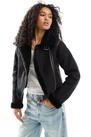 Pull&Bear Faux fur trim aviator jacket in