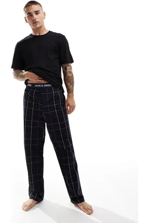 JACK & JONES Cotton check lounge pyjama set with t-shirt in navy