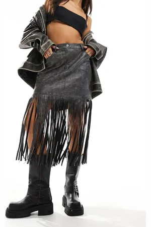 ASOS Fringe leather look mini skirt in washed