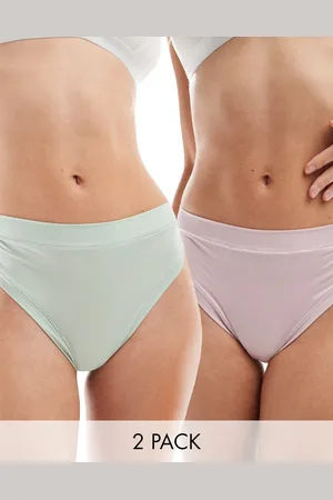 ASOS Bella 2 pack super soft high waist brazilian brief in sage & lilac