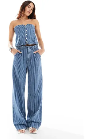 ASOS Wide leg dad jeans in mid pinstripe co-ord