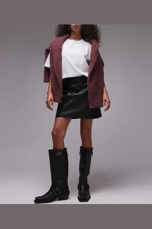 Topshop Faux leather panelled seam pelmet skirt in