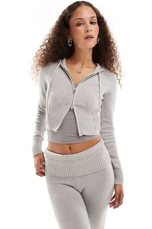 Lioness Knit zip through hoodie co-ord in light