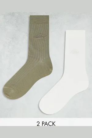 Dickies 2 pack knitted crew socks with tonal logo in khaki and off white
