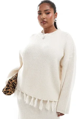 4th & Reckless Wool mix tassel edge wide sleeve jumper co-ord in cream