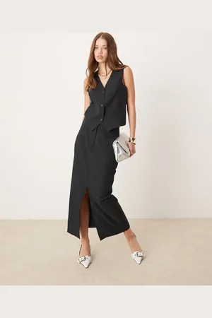 JDY Split midi skirt co-ord in dark pinstripe