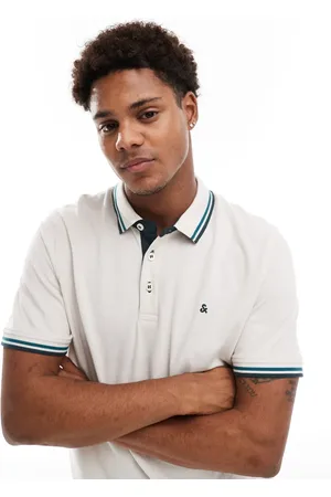 JACK & JONES Slim fit tipped pique logo polo in beige