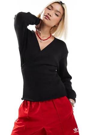 Glamorous Wrap front jumper in black knit