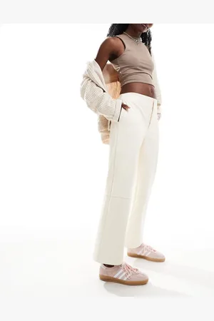 ASOS Faux leather cropped trousers in off