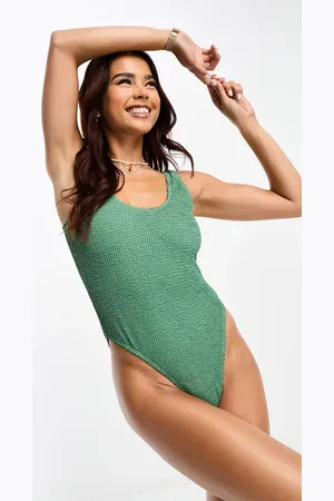 4th & Reckless Lani basic crinkle swimsuit in sage