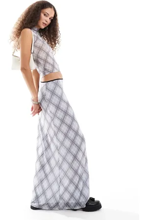 Reclaimed Mesh midi skirt in check print co ord