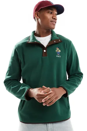 Ralph Lauren Varsity bear polar fleece half button sweatshirt in dark