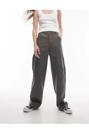 Topshop Seam detail straight leg faux leather trouser in
