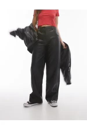 Topshop Seam detail straight leg faux leather trouser in