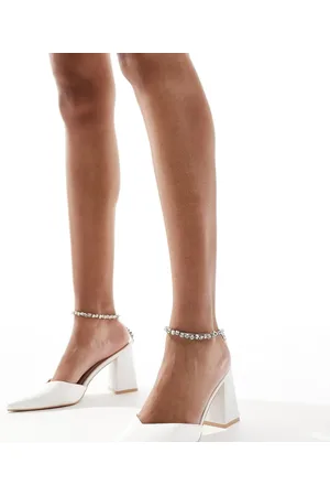 Be Mine Bridal Nella embellished ankle strap block heeled shoes in ivory