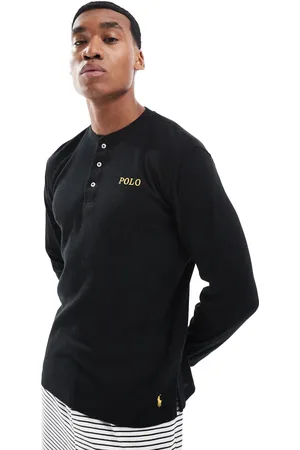 Ralph Lauren Lounge henley waffle long sleeve t-shirt in with gold logo
