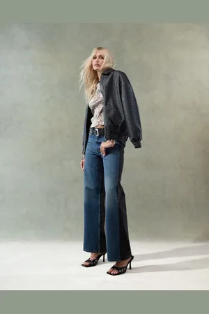 ASOS Wide leg dad jeans in patchwork in black and mid
