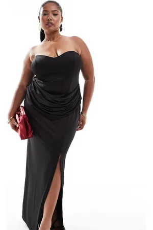 ASOS ASOS DESIGN Curve bandeau maxi with moulded hip details and contrast draped skirt in