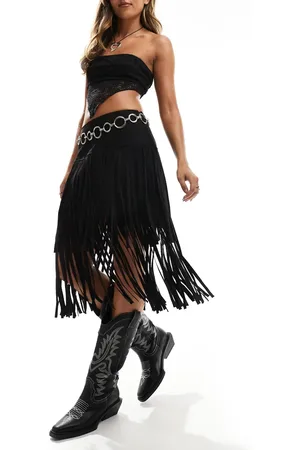 ASOS Fringed tiered suedette mini skirt in