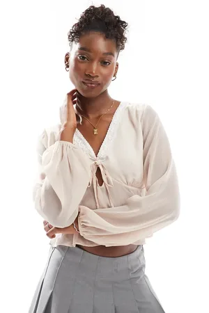 Reclaimed Long sleeve boho blouse with keyhole detail in cream