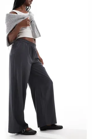ONLY Pull-on wide leg trousers in charcoal