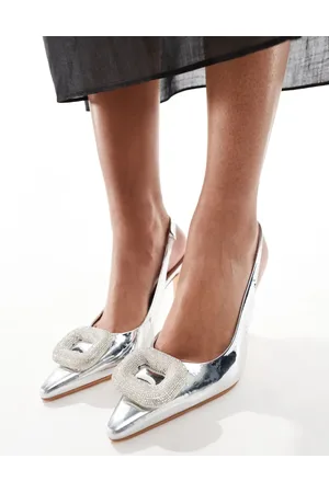 Public Desire Floss embellished trim heeled slingback shoes in metallic