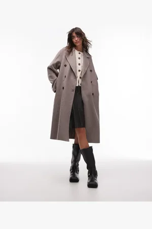 MANGO Double breasted longline wool coat in