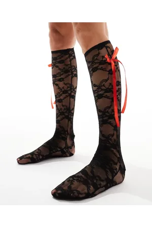 Reclaimed Knee high socks with red bow in lace