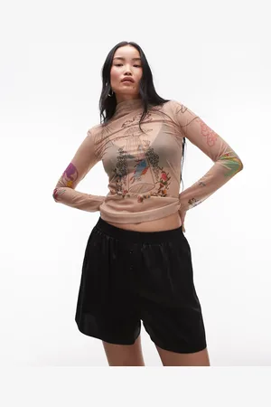 & OTHER STORIES & stretch mesh long sleeve top with dreamscape floral placement print