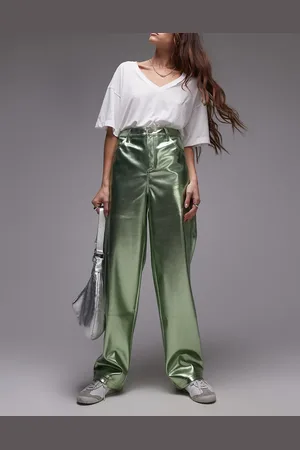 Topshop Straight leg faux leather trouser in metallic