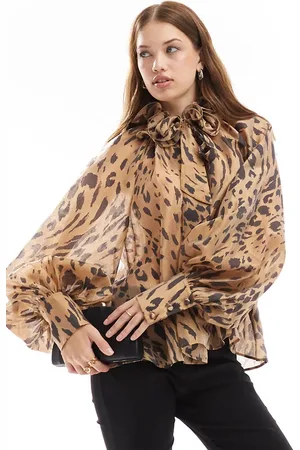 & OTHER STORIES & volume blouse with rose corsage tie neck in leopard print
