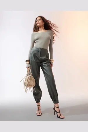 ASOS Faux leather jogger in khaki
