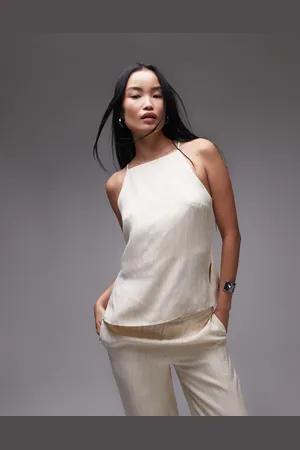 Topshop Co-ord pinstripe high neck cami top in ivory