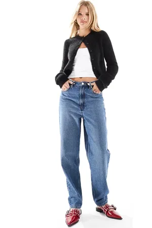 ASOS High rise mom jeans in mid