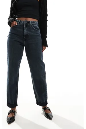 ASOS High rise relaxed mom jeans in blue black