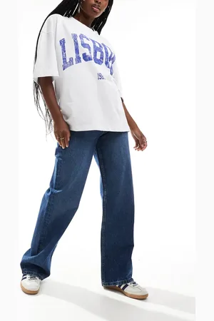 ASOS High waist wide leg dad jeans in dark mid