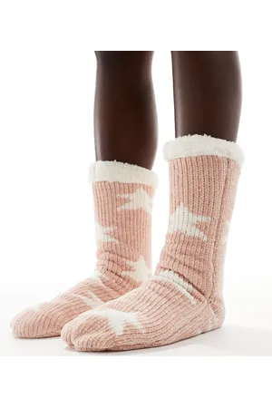 Loungeable Cosy cable knit slipper sock in star
