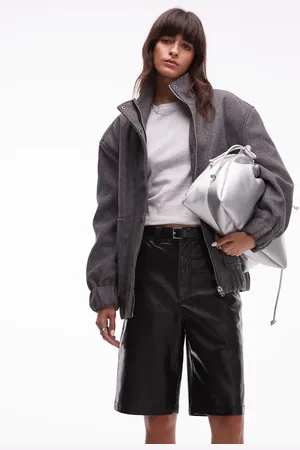 Topshop Wool look bomber jacket in charcoal
