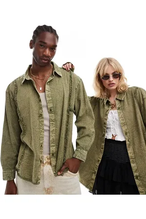 Reclaimed Unisex denim shirt with fraying