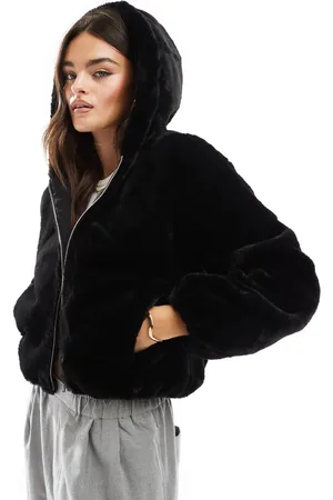 Bershka Faux fur hooded jacket in