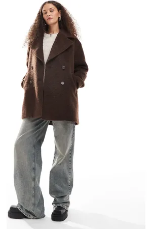Monki Brushed fur double breasted coat in
