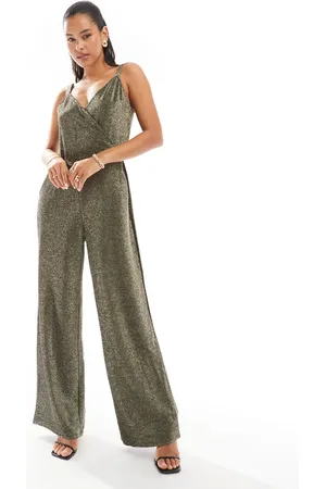 VERO MODA Strappy wide leg jumpsuit in and gold glitter