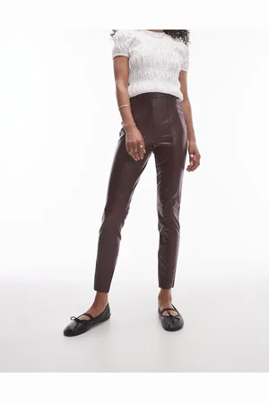 Topshop Skinny faux leather trouser in burgundy