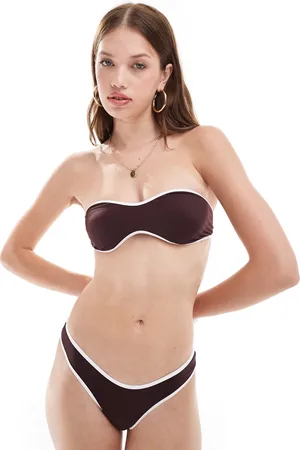 Free Society Contrast bandeau bikini top in coffee and cream