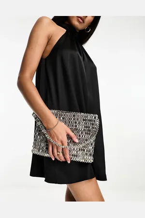 EVER NEW Beaded clutch bag in metallic